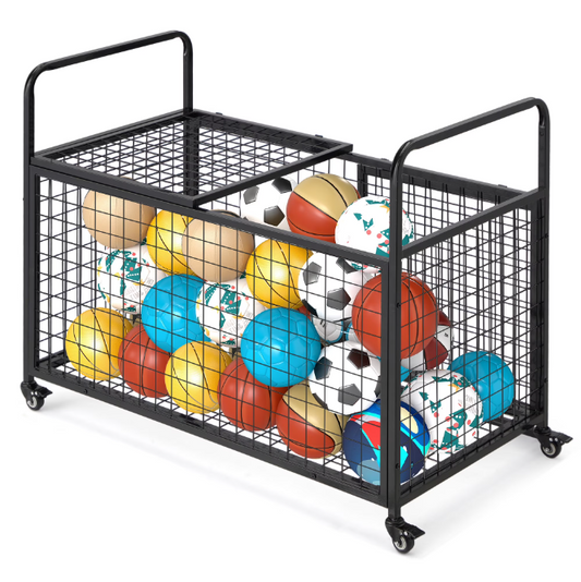YODOLLA Ball Cart Storage, Rolling Basketball Bin with Wheels for Garage, School, Gym, Sports Equipment and Toy Organizer Indoor & Outdoor