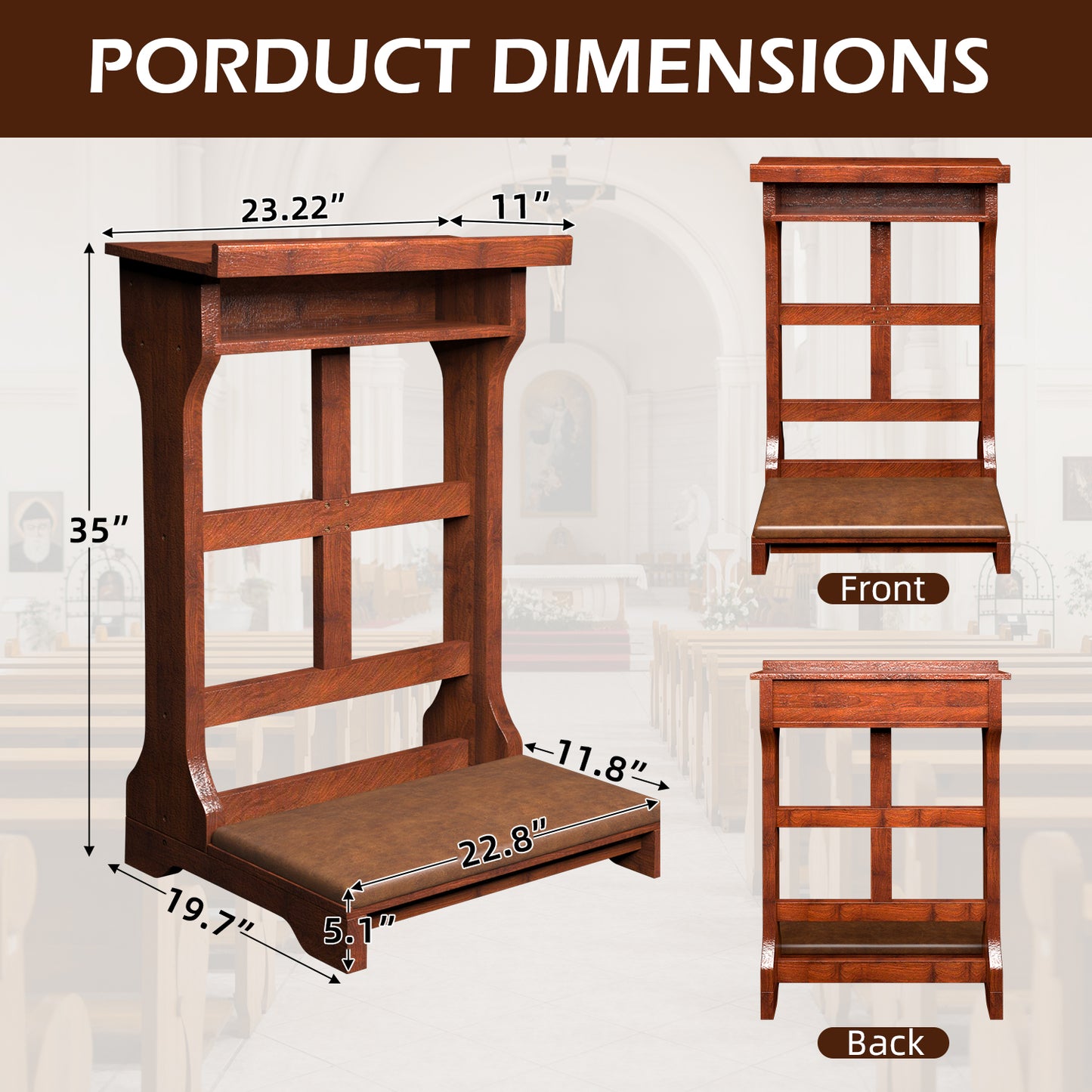 YODOLLA Acacia Wood Prayer Bench Kneeler Prayer Table at Home with Cushion Pad,Church Kneeling Stand Stool Padded Prayer Chair Shelf for Kneeling at Home and Church