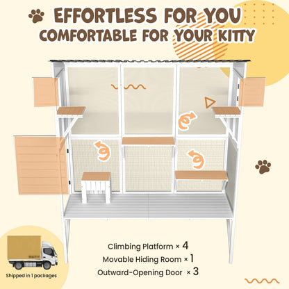 YODOLLA Catio Cat Window Box Cat Enclosure for Multiple Indoor Cats,Outside Wood Cat House, White