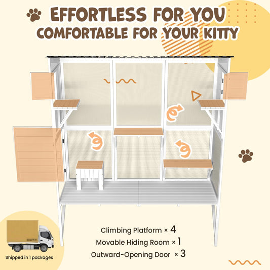 YODOLLA Catio Cat Window Box Cat Enclosure for Multiple Indoor Cats,Outside Wood Cat House, White