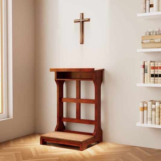 YODOLLA Acacia Wood Prayer Bench Kneeler Prayer Table at Home with Cushion Pad,Church Kneeling Stand Stool Padded Prayer Chair Shelf for Kneeling at Home and Church