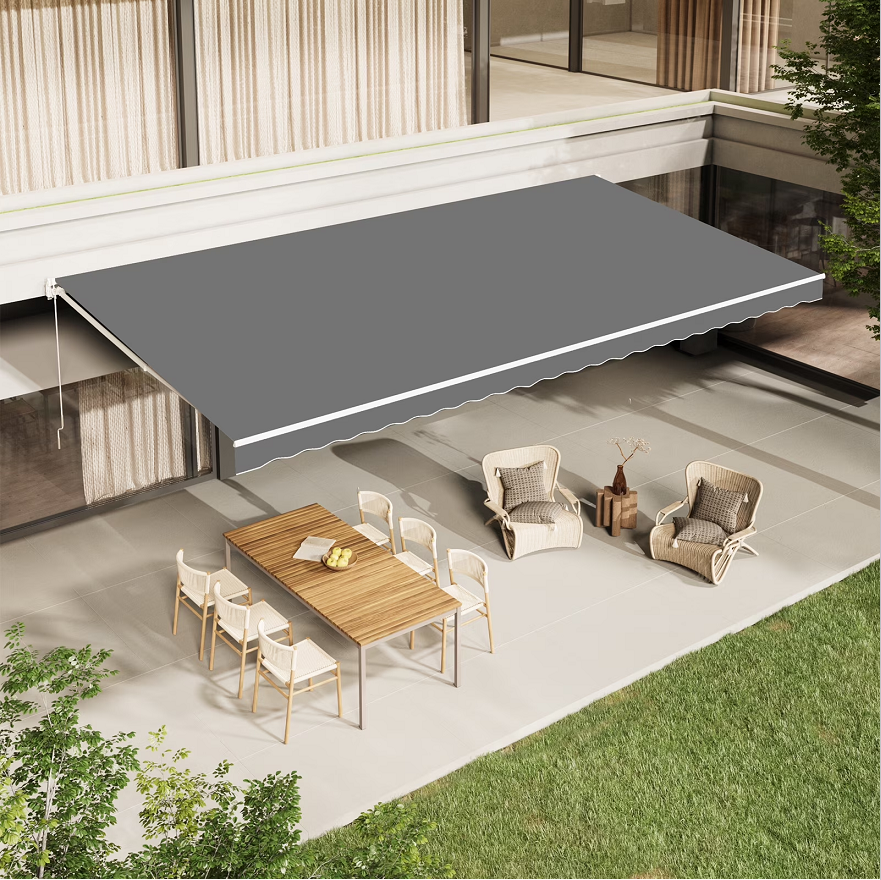 AECOJOY 20' x 10' Manual Retractable Patio Awning,Outdoor Awning Retractable Sunshade Shelter-Gray