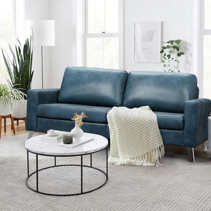 YODOLLA 2 Piece Modern Faux Leather Couch And Loveseat Set Blue