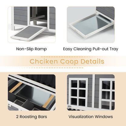 AECOJOY 40'' Large Wooden Chicken Coop with 3 Nesting Boxes, Outdoor Hen House Cage with Ramp and Removable Tray