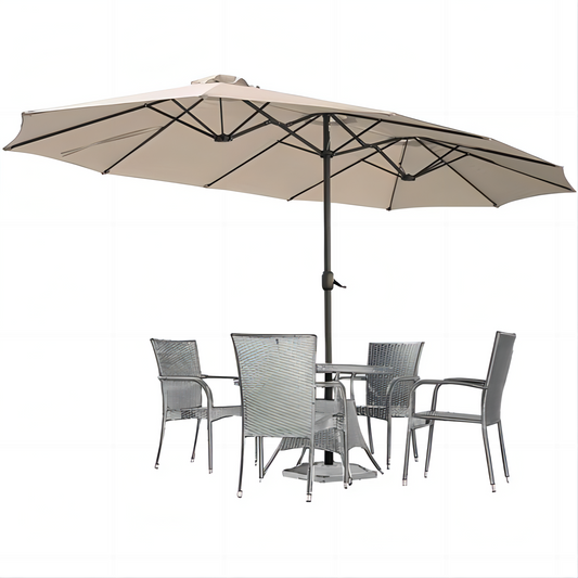 YODOLLA 15 Ft Patio Double Sided Umbrella Large Outdoor Umbrella - Beige