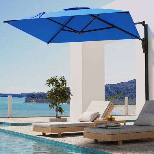 AECOJOY 10 ft Wall Mounted Patio Umbrella Outdoor Rectangle Umbrella with 180° Rotation for Outside in Blue