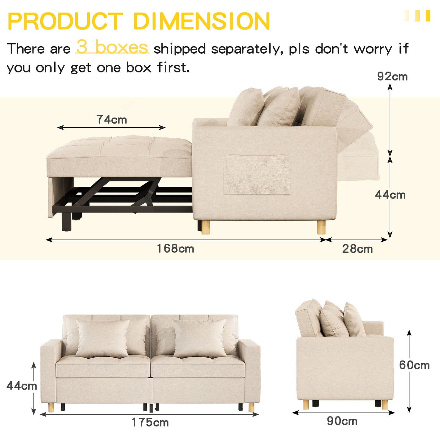 YODOLLA 71" Sleeper Sofa Bed & 3-in-1 Futon Pull Out Couch for Living Room & Bedroom, Convertible Loveseat in Beige