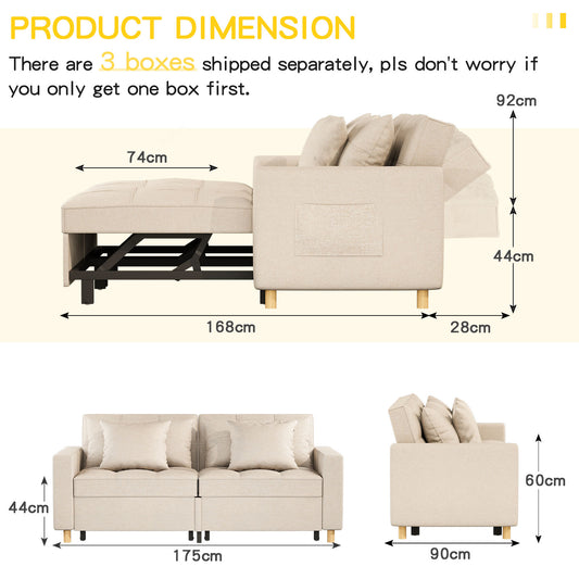 YODOLLA 71" Sleeper Sofa Bed & 3-in-1 Futon Pull Out Couch for Living Room & Bedroom, Convertible Loveseat in Beige