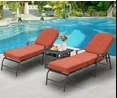 AECOJOY Cushioned Patio Lounge Chair Set of 3 with Umbrella Side Table Stand, Poolside Adjustable Chaise Lounge Recliner - Orange
