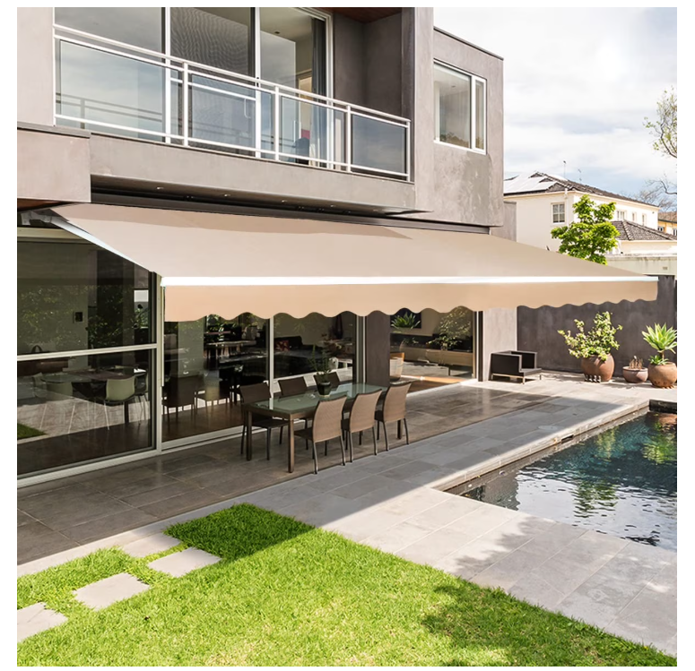 AECOJOY 14x10 FT Retractable Awning Replacement Canopy, 280g Polyester Sunshade Cover with Valance for Patio, Yard, Deck, Balcony, Beige