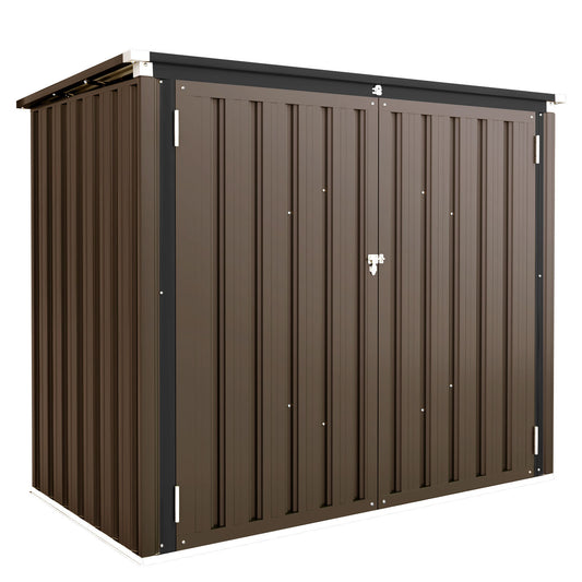 AECOJOY 46 Cu ft. Outdoor Horizontal Storage Shed Wastebasket Enclosure Container Metal Garbarge Shed in Brown