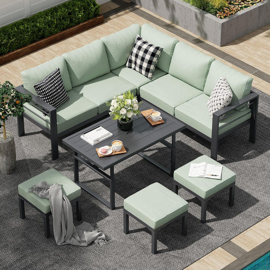 AECOJOY Outdoor Furniture Sets Clearance, Aluminum Patio Furniture Sets on sale, Metal Patio Sets, Outdoor Conversation Sets, Outdoor Sectional Sofa for Lawn, Green