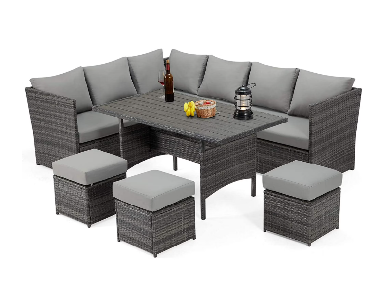 Danrelax 7-Piece Patio Conversation Set, Outdoor Sectional Sofa, PE Rattan Wicker, Steel Frame, Gray