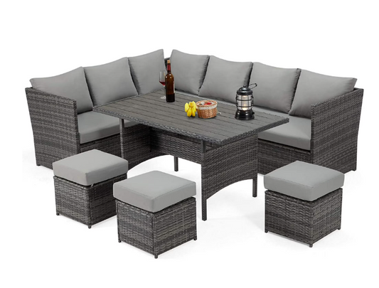 Danrelax 7-Piece Patio Conversation Set, Outdoor Sectional Sofa, PE Rattan Wicker, Steel Frame, Gray