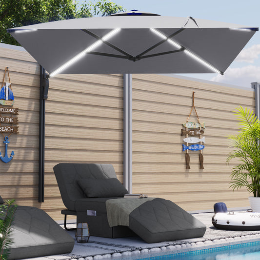 AECOJOY 10 ft Wall Mounted Patio Umbrella Outdoor Rectangle Umbrella with 180° Rotation for Outside in Gray
