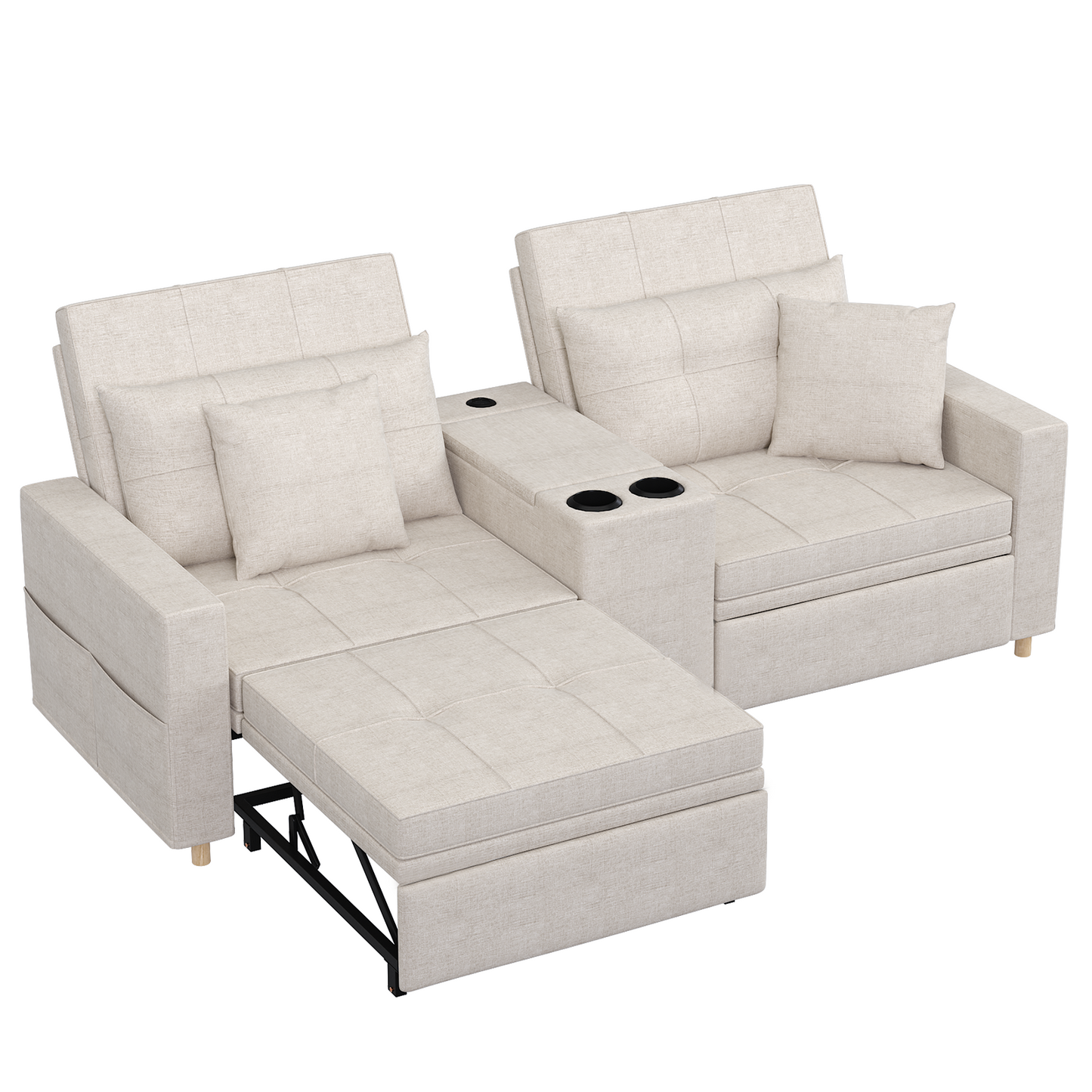 AECOJOY 75" 3-in-1 Sleeper Bed, Convertible Pull-Out Sofa Bed with USB Ports & Side Table, Sleeper Chair for Living Room, Beige