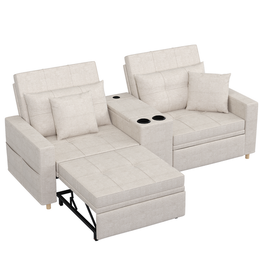 AECOJOY 75" 3-in-1 Sleeper Bed, Convertible Pull-Out Sofa Bed with USB Ports & Side Table, Sleeper Chair for Living Room, Beige