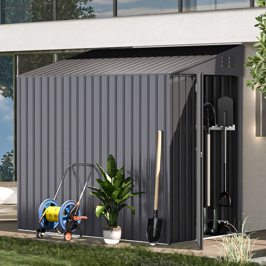 AECOJOY 4' x 6' Metal Storage Shed, Lean-to Design and Lockable Door for Garden, Dark Grey