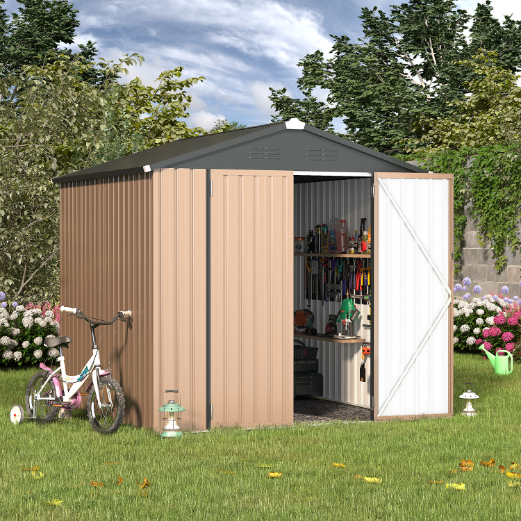 YODOLLA Metal Storage Shed with Sliding Roof and Lockable Door, 7 x 4 ft, Gray