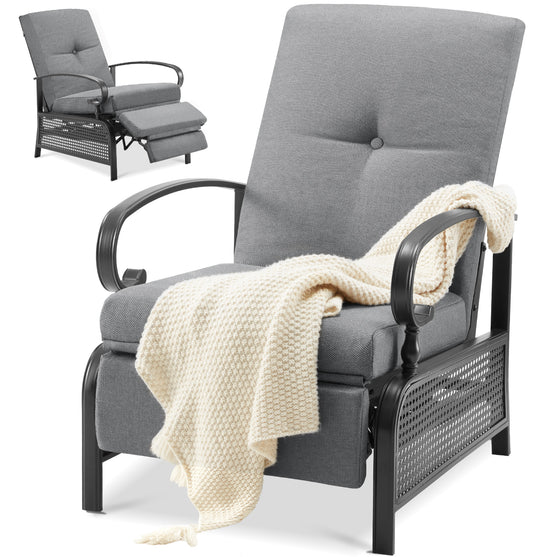 AECOJOY Adjustable Patio Reclining Lounge Chair with Strong Extendable Metal Frame and Comfortable Cushions-Dark Gray