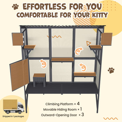YODOLLA Catio Cat Window Box Cat Enclosure for Multiple Indoor Cats,Outside Wood Cat House, Gray