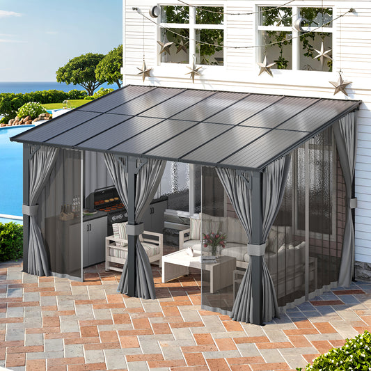 YODOLLA 14' x 8' Outdoor Hardtop Gazebo With Mosquito Net, Pergola for Garden, Patio, Backyard-Dark Grey