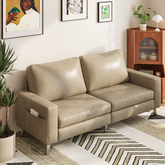 AECOJOY 79" Faux Leather Sofa 3 Seater Couch Loveseat Living Room Furniture in Beige