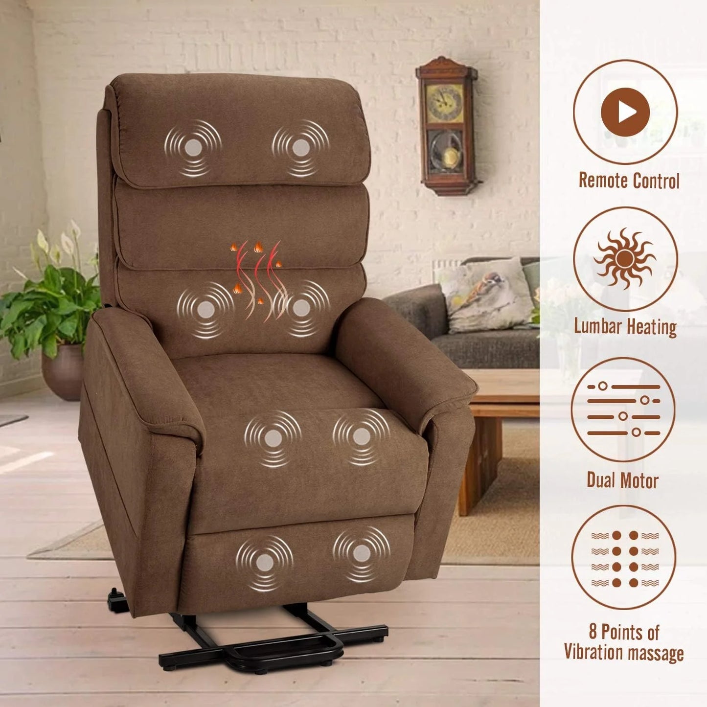YODOLLA Dual Motor Power Lift Recliner Chair for Elderly with Massage and Heat, Electric Lounge Chair Lift Assist Single Sofa - Coffee
