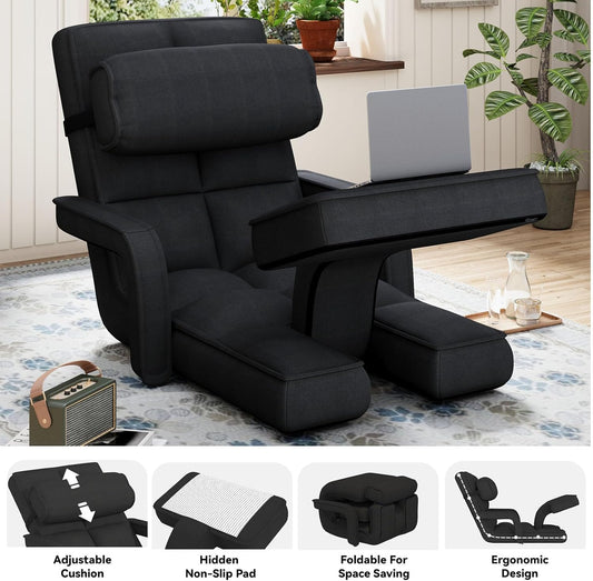 YODOLLA Folding Gaming Chair with 14-Level Adjustable Backrest, Padded Floor chair for adults for Living Room in Black