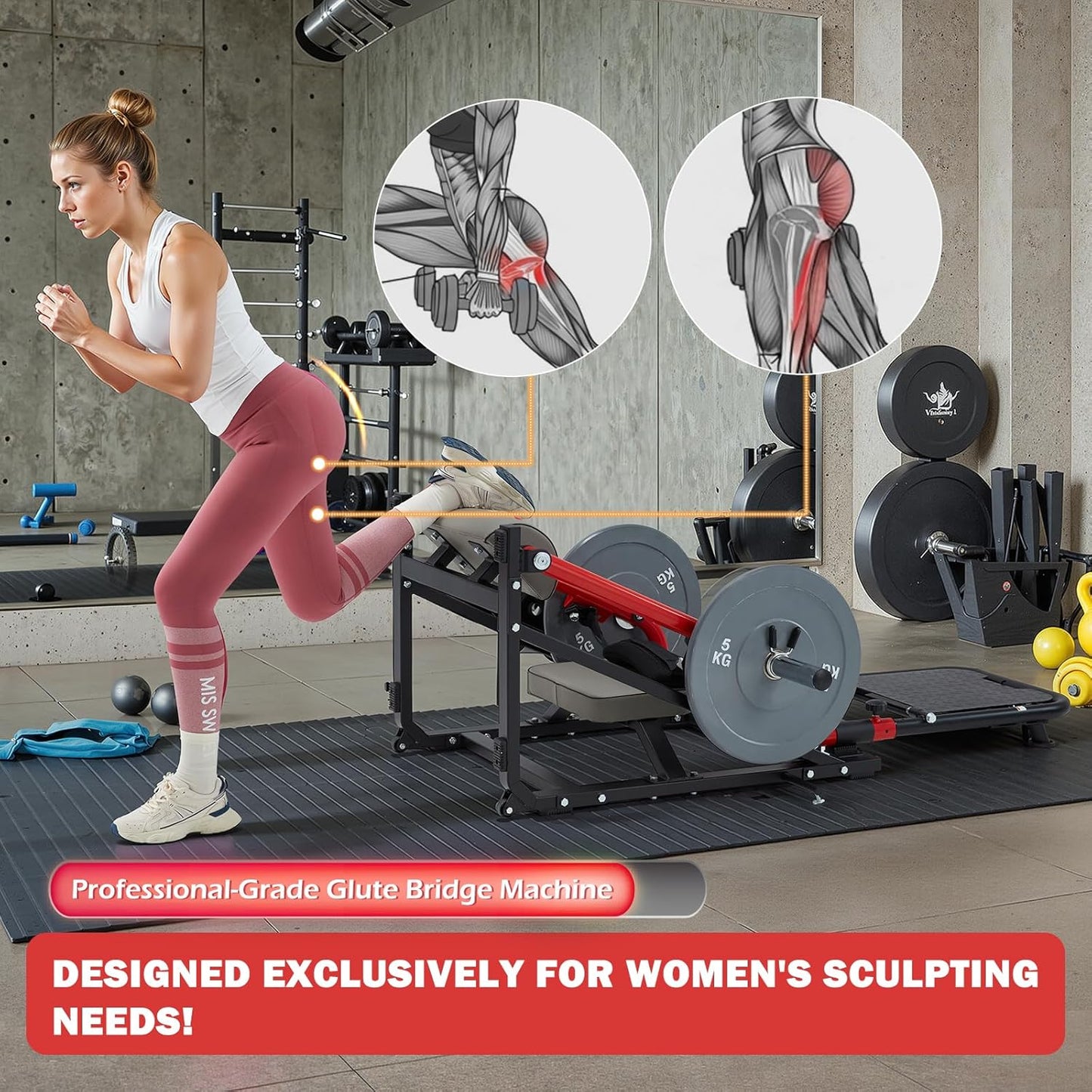 YODOLLA Hip Thrust Machine, 800LB Plate-Loaded Glute Bridge Machine with Adjustable Footboard and Weight Holder, Heavy Duty Home Gym Equipment for Glute Training