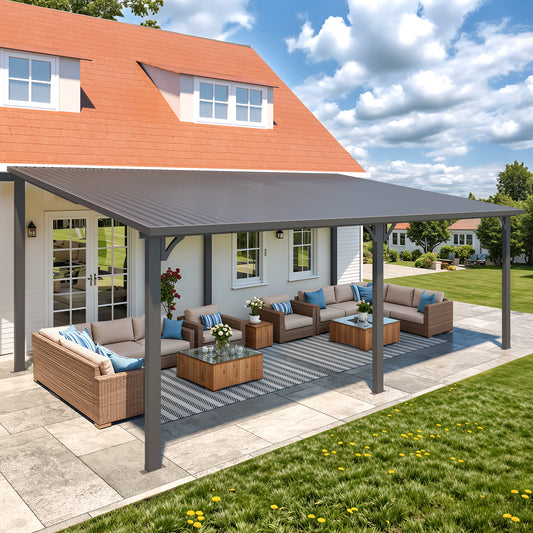 AECOJOY 20' x 12' Hardtop Patio Gazebo Wall Mounted, Heavy Duty Outdoor Pergola on Clearance with Galvanized Steel Roof, Waterproof Metal Grill Gazebo for Backyard 3.8 stars out of 773 reviews (3.8)| 773 ratings