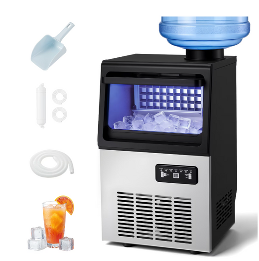 JFHID 90LBS/24H 2-in-1 Countertop Ice Maker, Freestanding Ice Machine with 2 Water Inlets