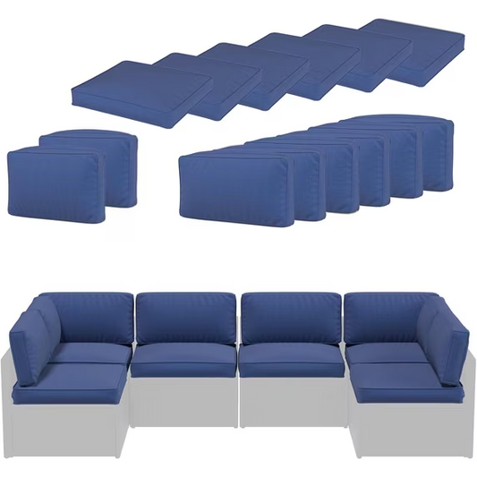 AECOJOY Patio Furniture Replacement Cushions for 7 PCS Outdoor Sectional Sofa, Zippered Washable Seat and Back Cushion Slipcovers, Dark Blue