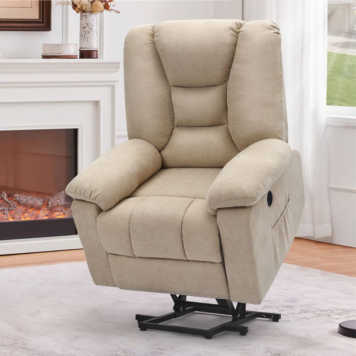 AECOJOY Power Lift Recliner for Elderly, Electric Lift Chair with Heated Vibration Massage,Heavy Duty Electric Recliner with Side Pockets, USB Charge Port, Beige