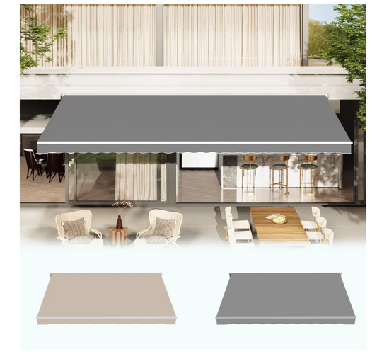 AECOJOY 10x8FT Outdoor Awning, Patio Sun/Rain Shelter w/Manual Crank, Grey