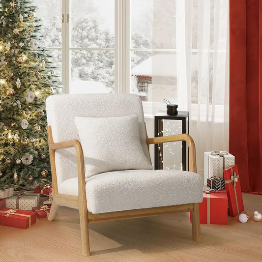 YODOLLA Sherpa Fleece Accent Chair Mid-Century Modern Upholstered Arm Chair for Living Room in Beige