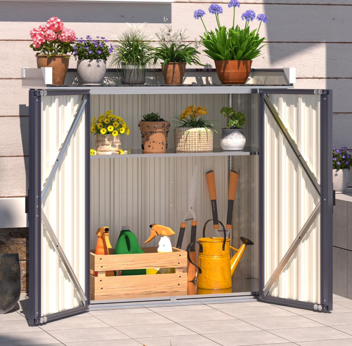YODOLLA 2 x 5 ft. Outdoor Firewood Storage Rack, Waterproof Metal Log Carrier Holder Organizer for Garden& Patio in Gray