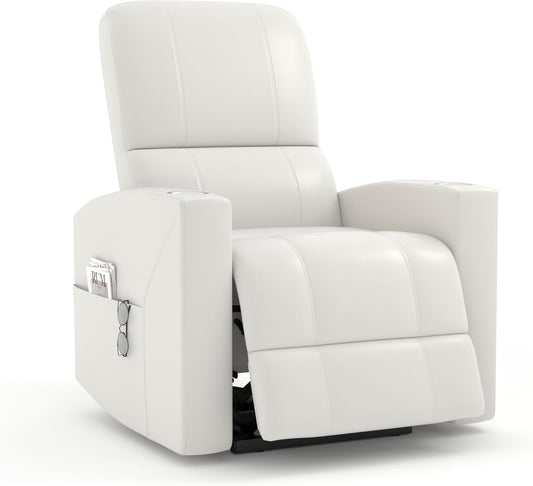 YODOLLA Power Recliner Chair Faux Leather Sofa Chair for Adult with Side Pocket and Cup Holders Nursery, Living Room, Bedroom, White