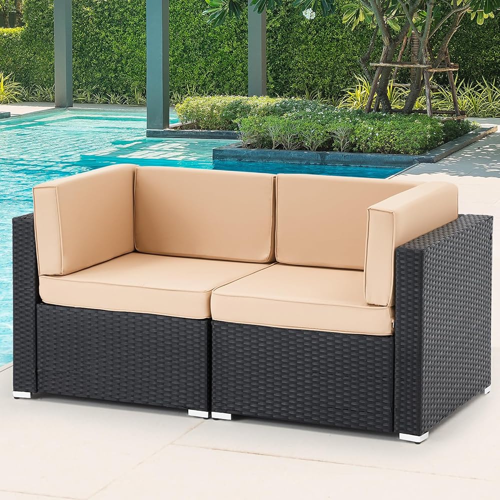 Danrelax 2-Piece Outdoor Sectional Sofa Patio Conversation Set, PE Rattan Wicker Furniture, Steel Frame, Black