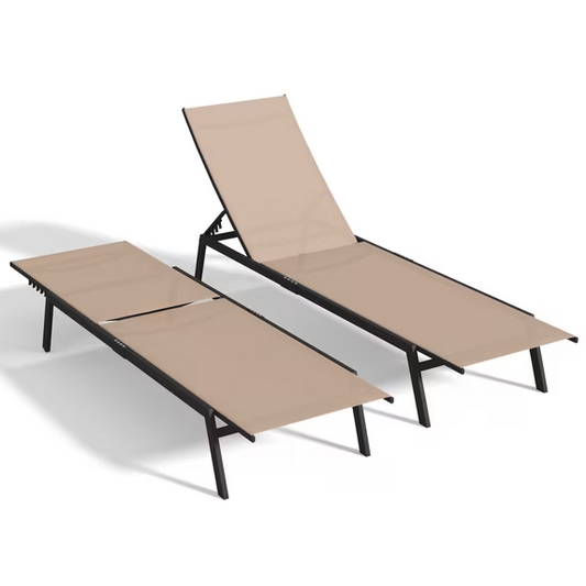 AECOJOY 2 PCS Patio Adjustable Lounge Chair Recliner with Wheels - Beige