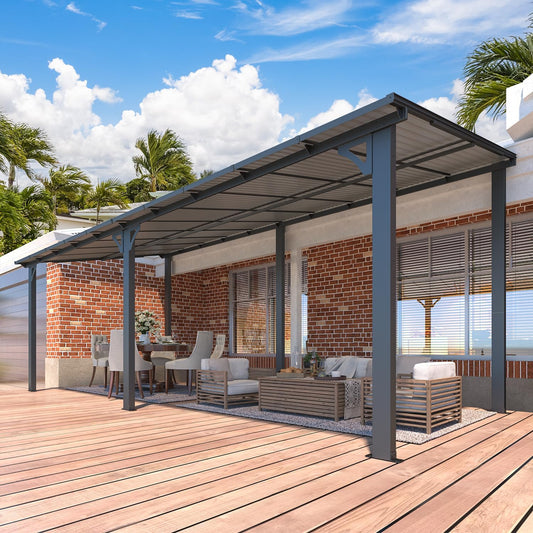 YODOLLA 8' x 20' Hardtop Gazebo Outdoor Aluminum Pergola For Garden, Patio, Backyard-Dark Grey