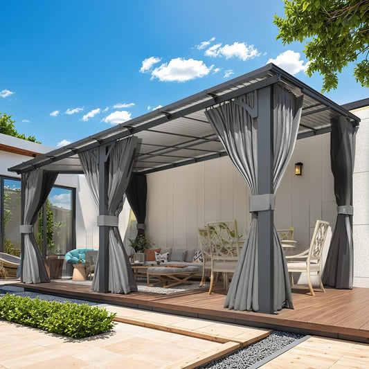 YODOLLA 16' x 10' Outdoor Hardtop Gazebo With Mosquito Net, Pergola for Garden, Patio, Backyard-Dark Grey
