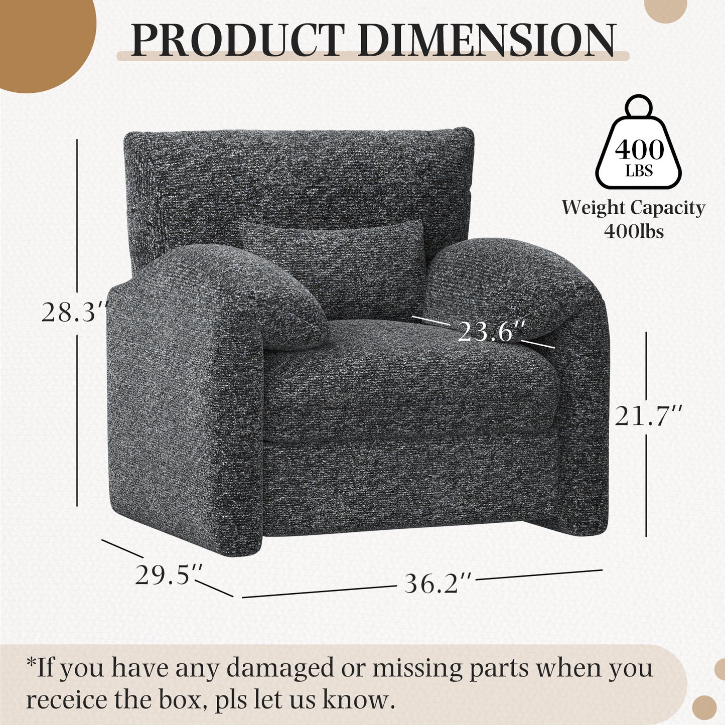 YODOLLA Oversized Accent Chair for Living Room, 36.2'' Chenille Mid Century Reading Chair in Black