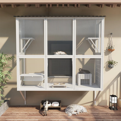 YODOLLA Catio Cat Window Box Cat Enclosure for Multiple Indoor Cats,Outside Wood Cat House, White