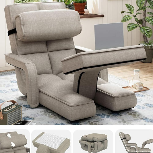 YODOLLA Folding Gaming Chair with 14-Level Adjustable Backrest, Padded Floor chair for adults for Living Room in Beige