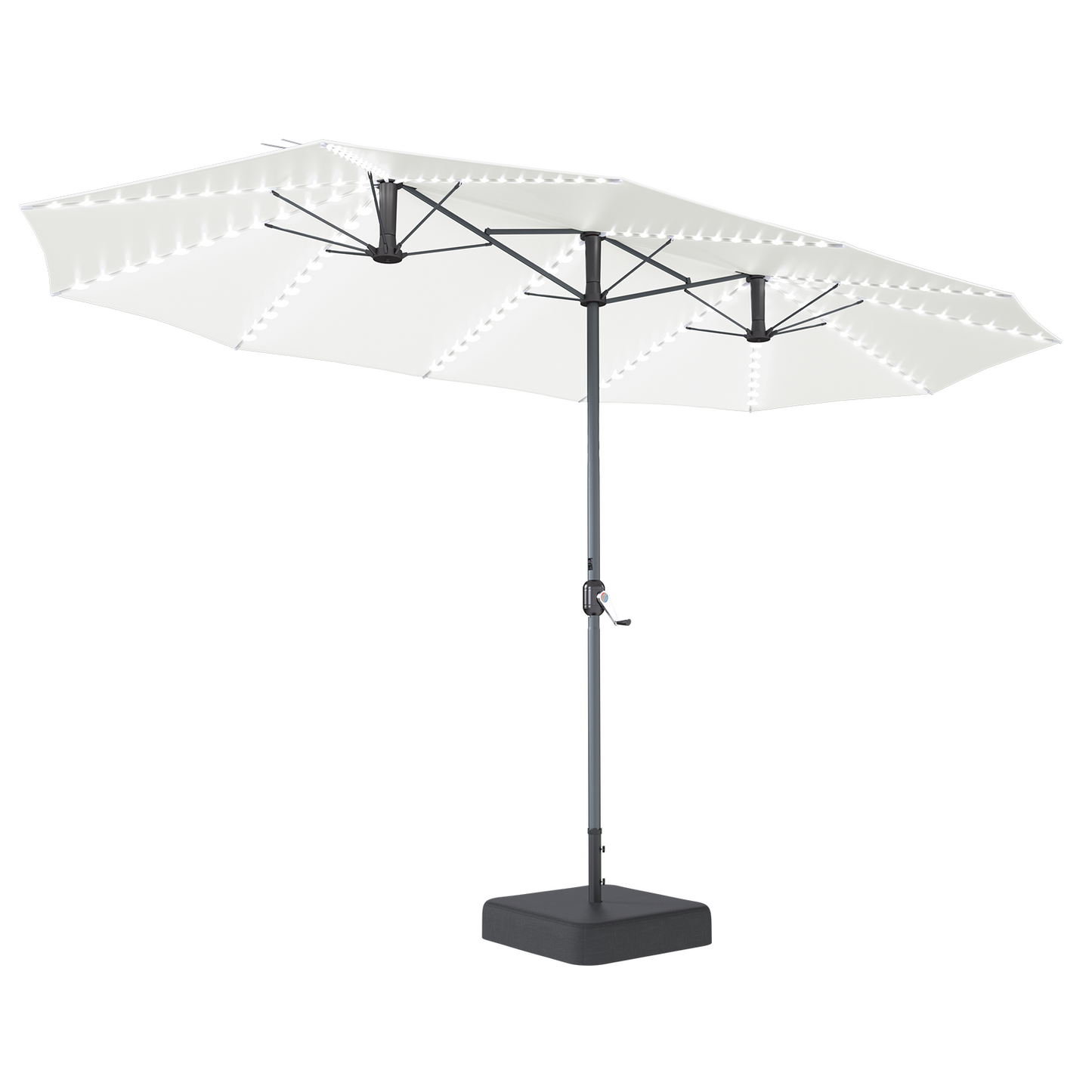 YODOLLA 15 x 9 ft Double-Sided Rectangular Patio Umbrella with Solar Lights & Included Base, 360° All-Round Lighting, 1.9" Pole, Beige