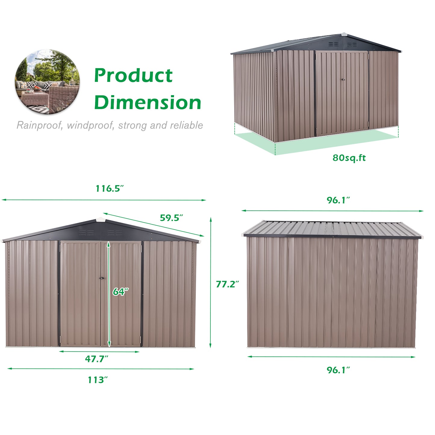 YODOLLA 10' x 8' Outdoor Metal Storage Shed in Brown Patio Storage Building with Lockable Door for Garden, Backyard