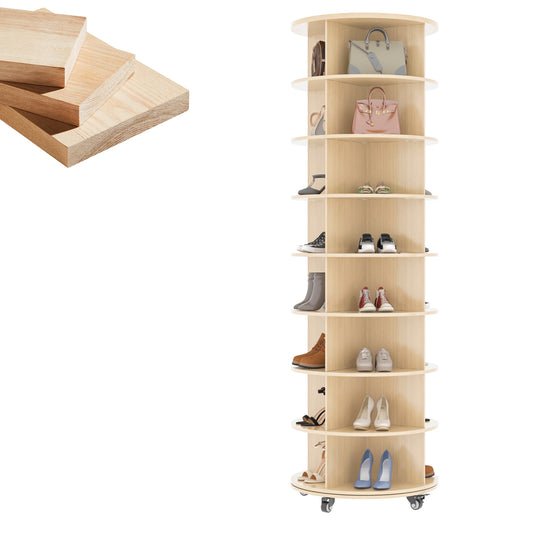 YODOLLA 8 Tier Rotating Shoe Rack with 4 Universal Casters, 360° Spinning Shoe Display Lazy Susan in Natural (23.6’’×23.6’’×74’’)