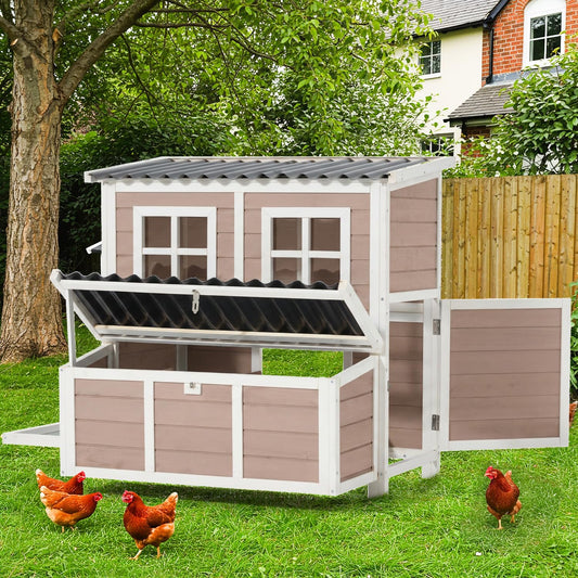 YODOLLA Chicken Coop 40" Large Wooden Chicken Hutch with 3 Nesting Boxes Outdoor Hen House Chicken Cage w/Ramps, Removable Tray for Easy Cleaning, Brown