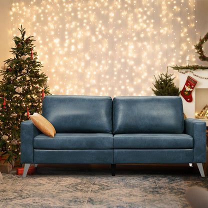 YODOLLA 2 Piece Modern Faux Leather Couch And Loveseat Set Blue